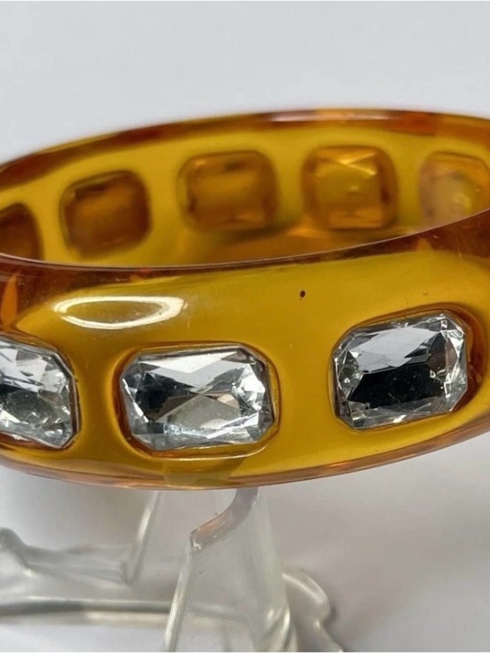 Vintage Lucite Celluloid Root Beer Bangle Bracelet With Rhinestones